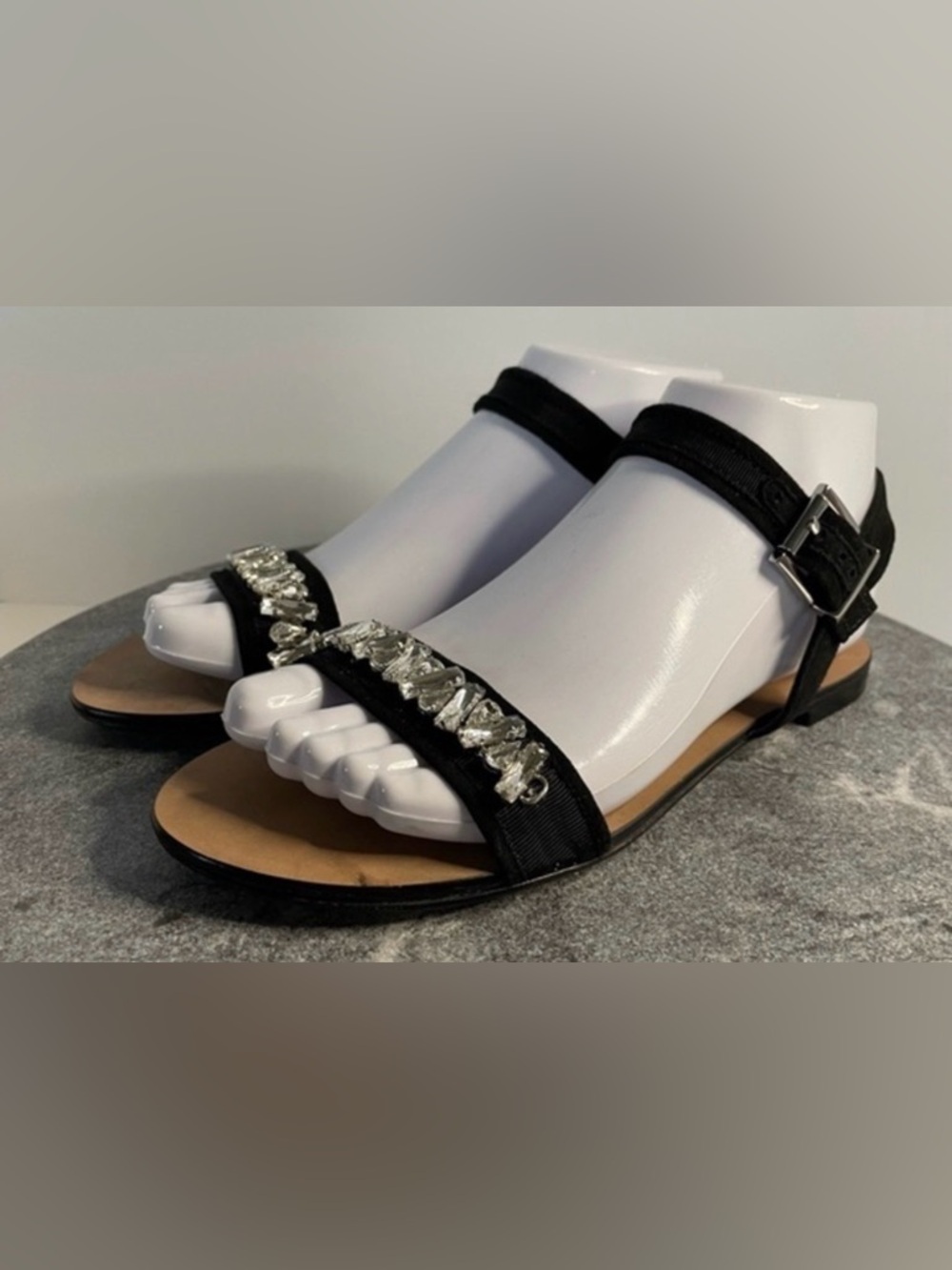 💛 Dune London Black Leather Neeve Jeweled Sandals